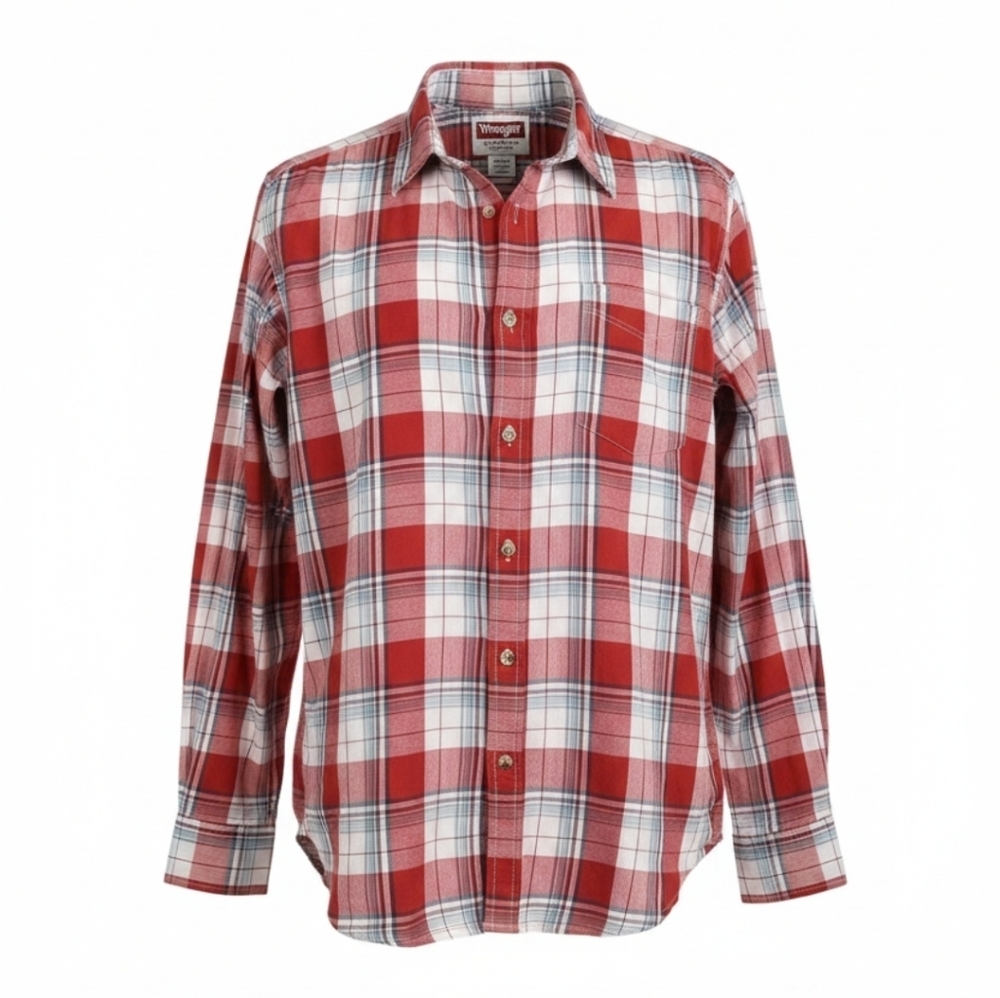 Mens Plaid Red Blue White Plaid Cotton Shirt Large Western WRANGLER Premium